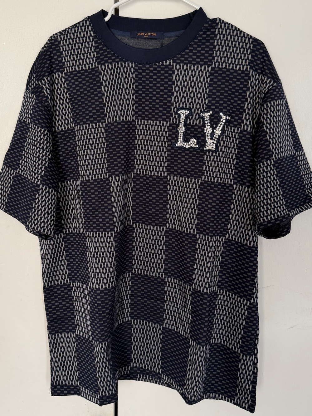Louis Vuitton Navy & White LV Beaded Patch Crew Sweater